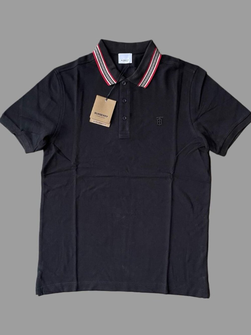 Burberry Men's Navy Blue Cotton Polo Shirt Large